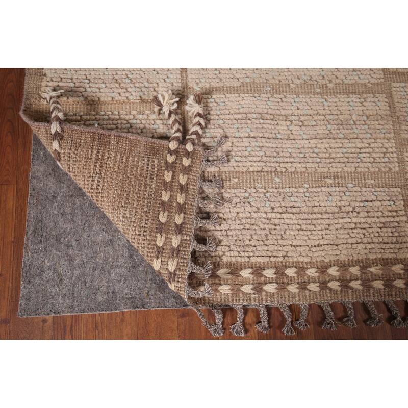 All-Over Striped Moroccan Area Rug Hand-Knotted Wool Carpet - 6'2"x 9'4"