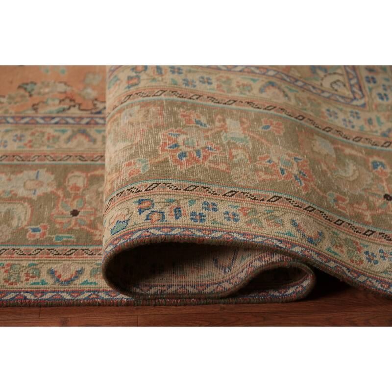 Floral Orange Mashad Persian Area Rug Hand-Knotted Wool Carpet - 9'7"x 12'7"