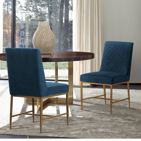 Memphis Velvet and Antique Brass Accent Dining Chair- Set of 2