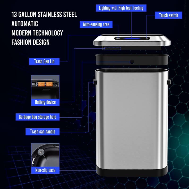 50L Kitchen Smart Automatic Trash Cans with Full Intelligent Sensor