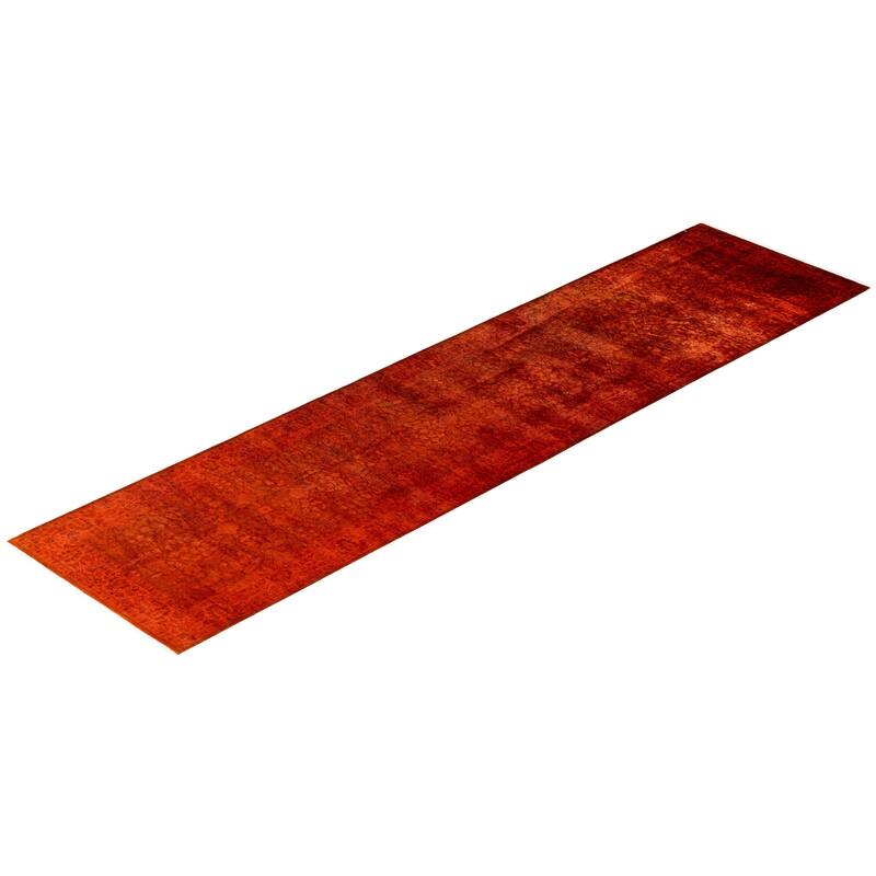 Overton Hand Knotted Wool Vintage Inspired Modern Contemporary Overdyed Orange Area Rug - 3' 1" x 13' 0"