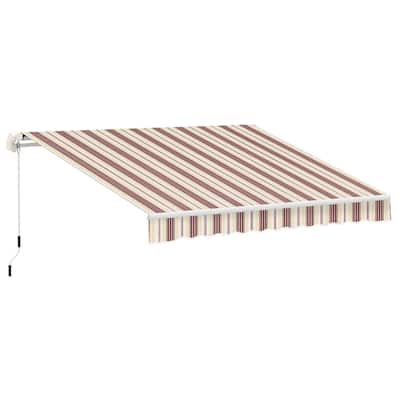 Red-Beige Aluminum Steel Polyester Retractable Outdoor Awning with Shade - 116.25" W x 96.5" D