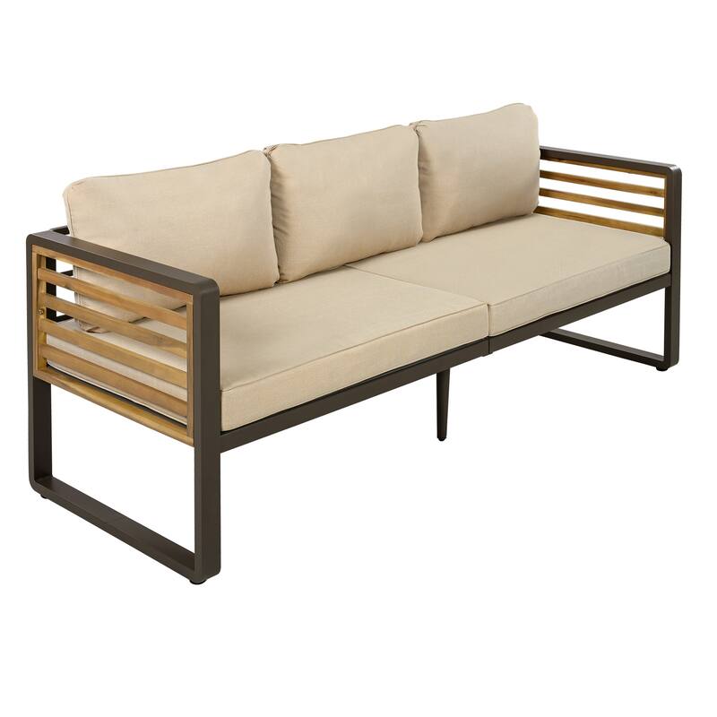 5-Person Outdoor Conversation Set with Removable Cushions and Stylish Metal Frame and Acacia Wood
