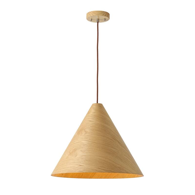 Modern Natural 1-Light Cone-Shaped Wood Grain Pendant - 17.7in