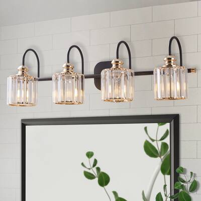 ExBrite Modern Rose Gold Dimmable 4-light Bathroom Crystal Vanity Lights Wall Sconces