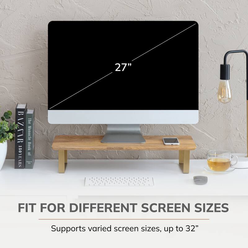 Jani Wood Monitor Stand Riser Desk - Ergonomic Design Stand, Desktop Organizer Table for Home, Office Workspace, Gaming Desk