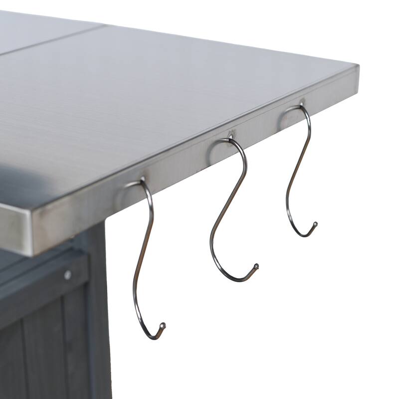 Christopher Knight Home - 54.33" Solid Wood Mobile Outdoor Kitchen Cart with Stainless Steel Top & Spice Rack & Lockable Wheels