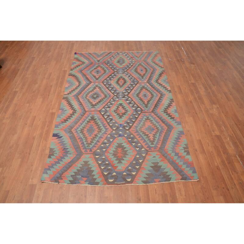 Hand Woven Oriental 100% Wool Carpet Southwestern Tribal Multi-Colored Kilim Area Rug - 8' 6'' X 5' 1''