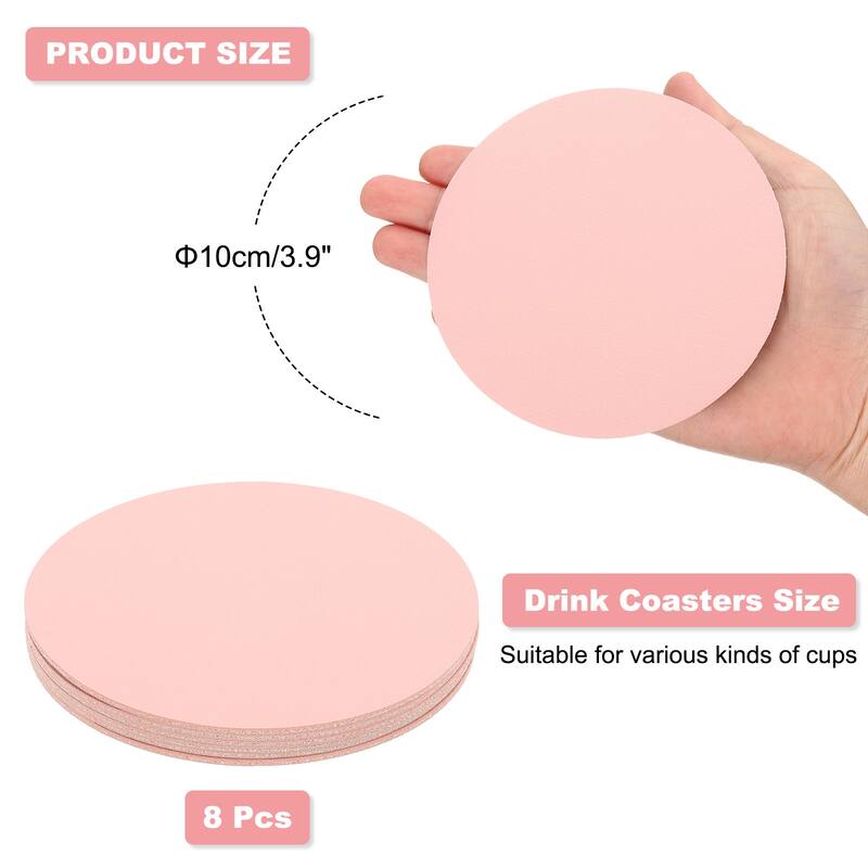 8Pcs 4"×4" Round Drink Coasters, PVC Dual Sided Dual Color