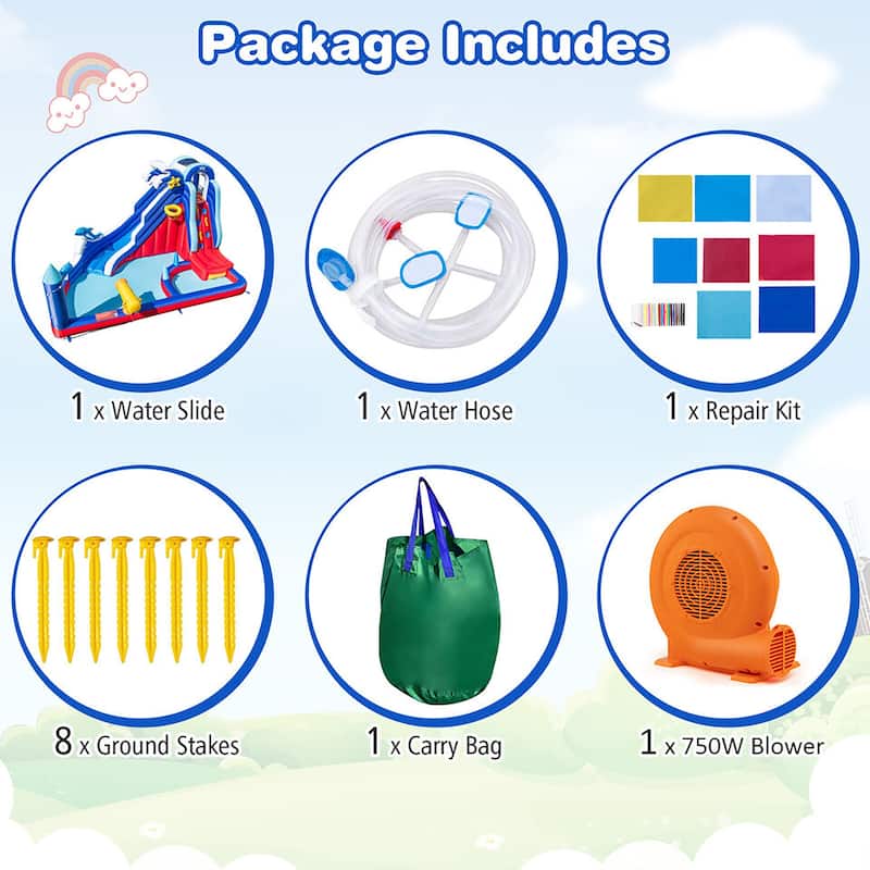Gymax Inflatable Water Slide Park w/680W Blower Slide 2 Splash Pools