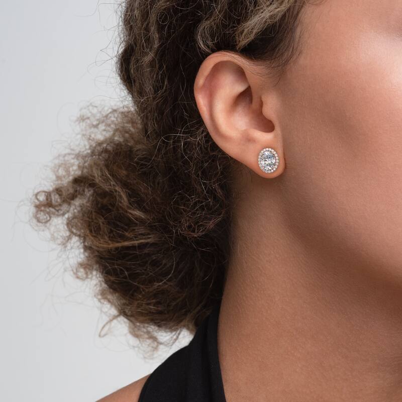 Auriya 14k Gold Lab Grown Halo Oval Diamond Stud Earrings 0.50 to 8.00 ct. tw. Push-Back (F-G VS) - White