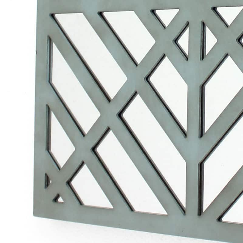 Contemporary Mirrored Wall Decor Set of 2 with Geometric Overlay on Top, Blue and Silver