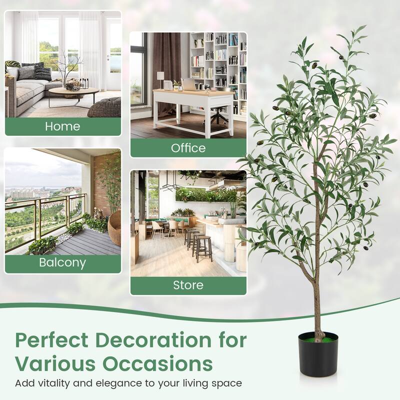 Gymax 4.5 FT Tall Artificial Olive Tree Set of 2 Fake Potted Trees w/
