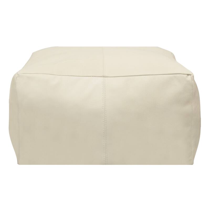 22" Ivory Leather Pouf Ottoman