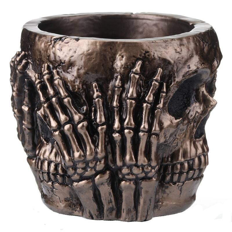 4.53 inches Length Polyresin See Hear Speak No Evil Skull Pen Holder Bronze Finish Figurine