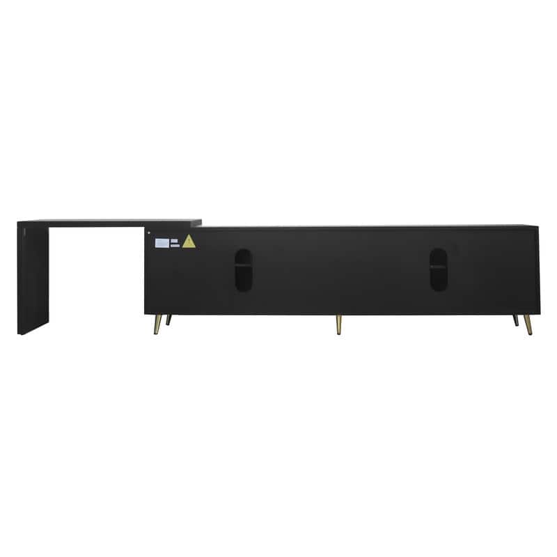70"-90" Extendable TV Stand with Storage, Modern Adjustable Entertainment Center in Black - Real Wood Veneer