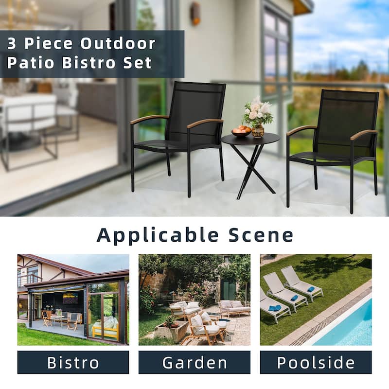 3-Piece Outdoor Bistro Set with Textilene Fabric – All-Weather Patio Conversation Set for Garden, Balcony & Poolside - N/A