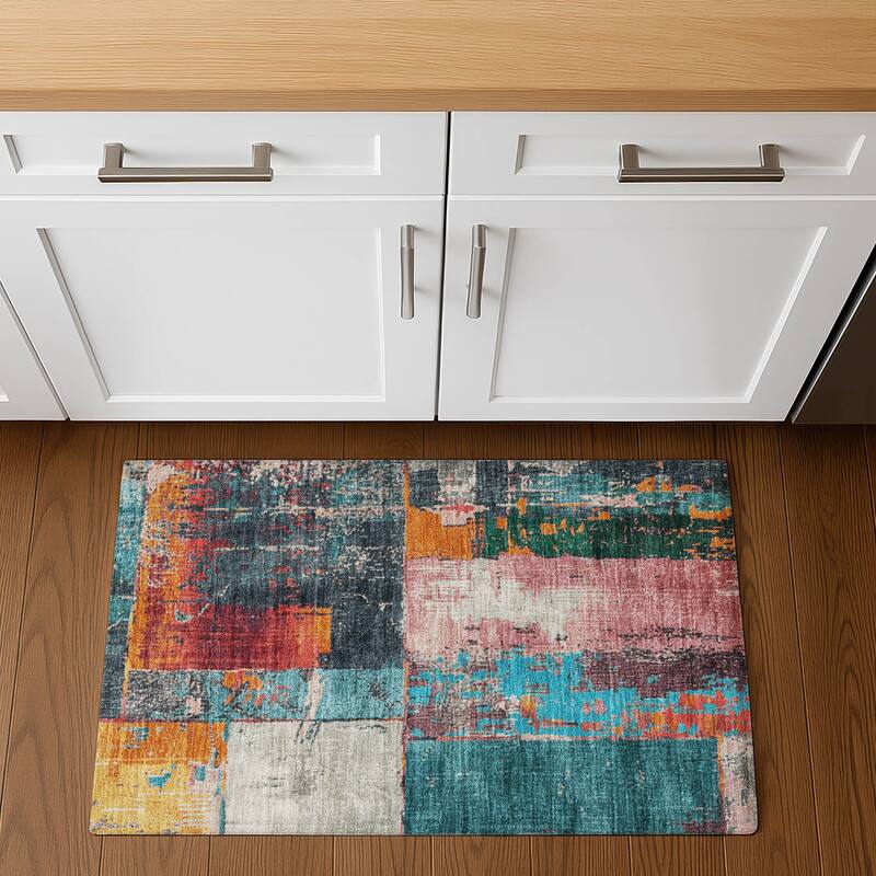Premium Washable Super Soft Contemporary Geo Mayfield Rug - Teal - 1'8" x 2'6"