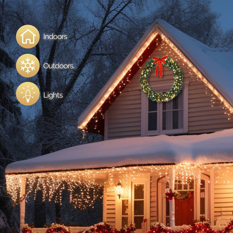 48 Inch Christmas Garland with 150 LED Lights and 450 PVC Branches for Indoor and Outdoor Holiday Decoration - 48"