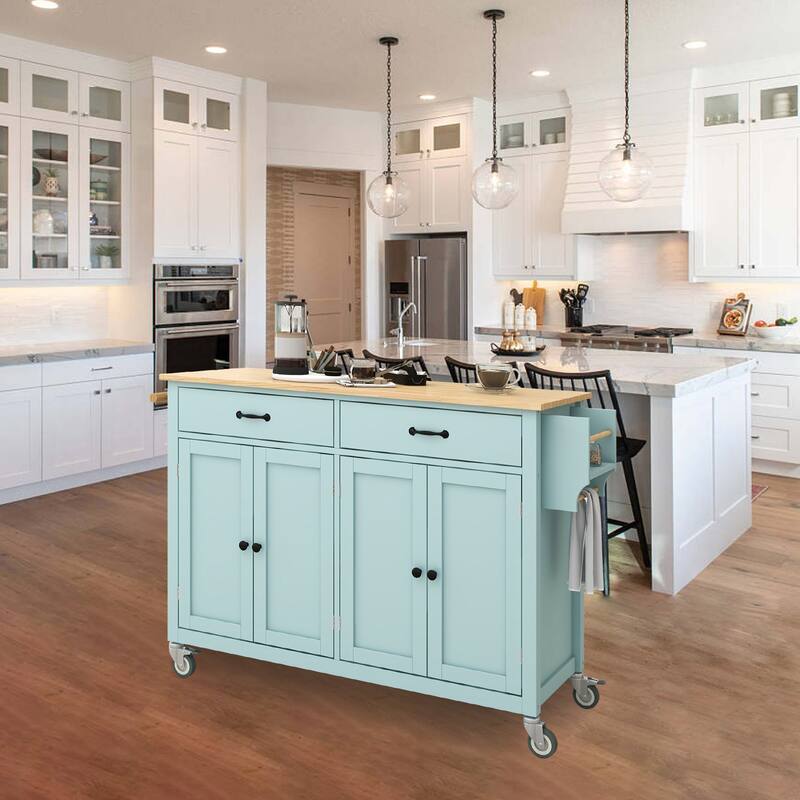 Kitchen Island Cart with Solid Wood Top and Locking Wheels