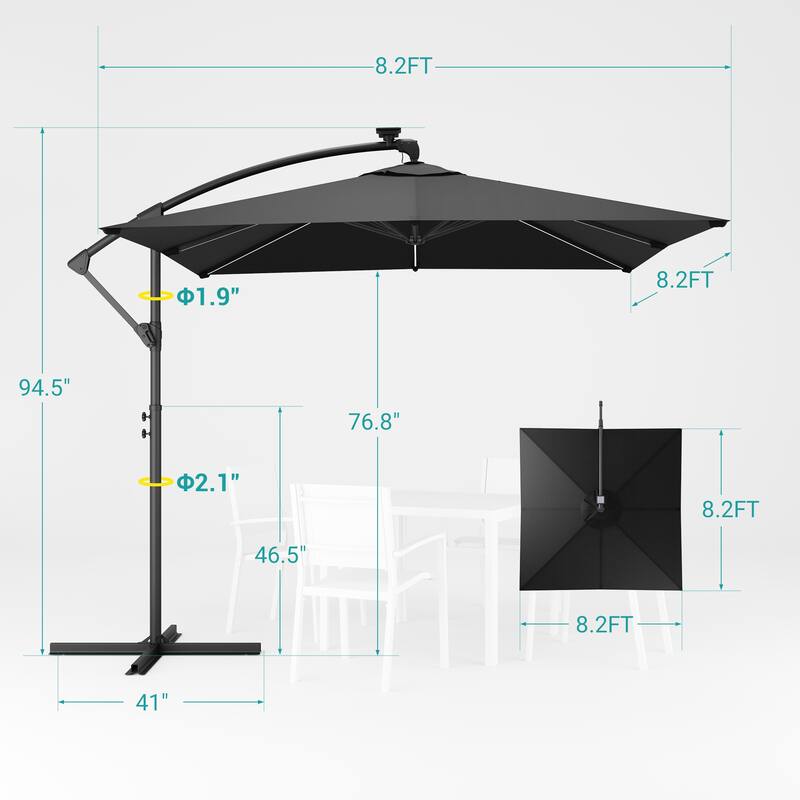 Sonkuki Outdoor 8.2x8.2FT LED lighted Patio Offset umbrella for Garden