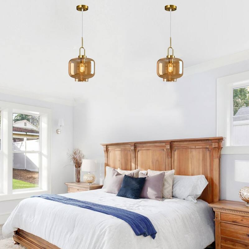 1 Pack hangable light gold pendant light glass, metal bedroom light