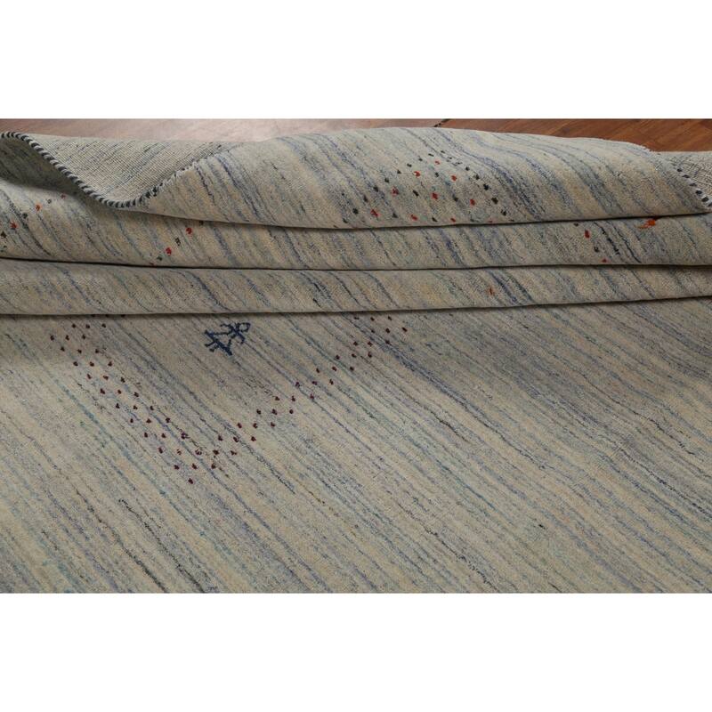 Striped Tribal Gabbeh Oriental Area Rug Hand-Knotted Beige Wool Carpet - 9'3"x 11'7"