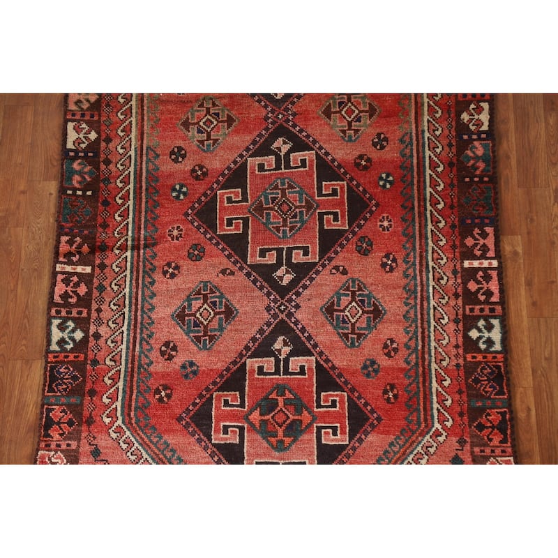 Tribal / Geometric Shiraz Persian Vintage Rug Handmade Wool Carpet - 4'1"x 8'4"