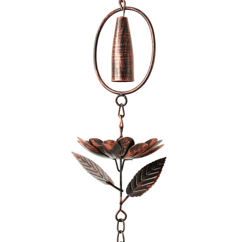 Glitzhome 102"L Antique Bronze Rain Chain with 20-Piece Lotus Flowers & Bells