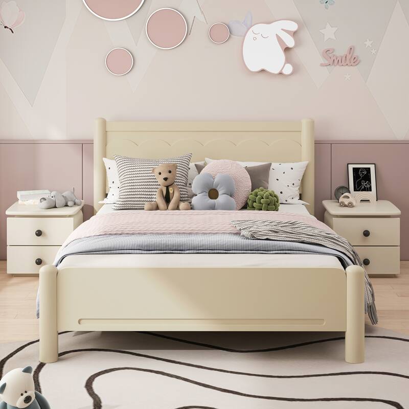 Queen Size Wood Bed Frame,Wood Platform Bed with Headboard,Solid Wood Legs