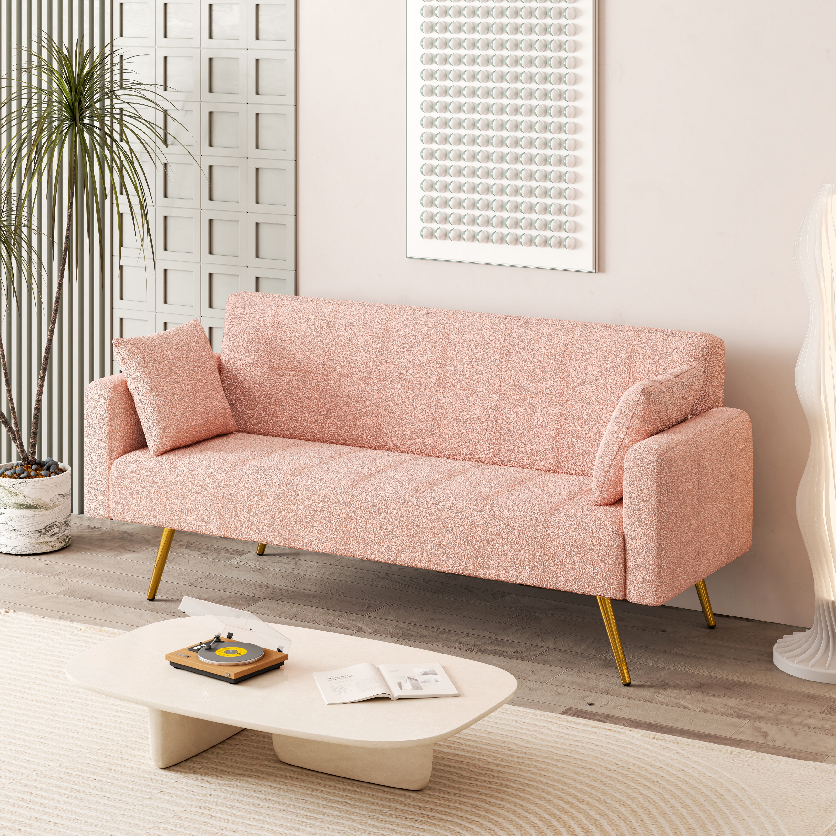 73.6 Pink Fabric Multifunctional Double Folding Sofa Bed for Office Bed Bath Beyond 42484072