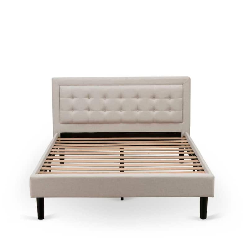 Queen Size Bed Platform Wood Frame - Linen Upholstered Headboard - Modern Bedroom Furniture