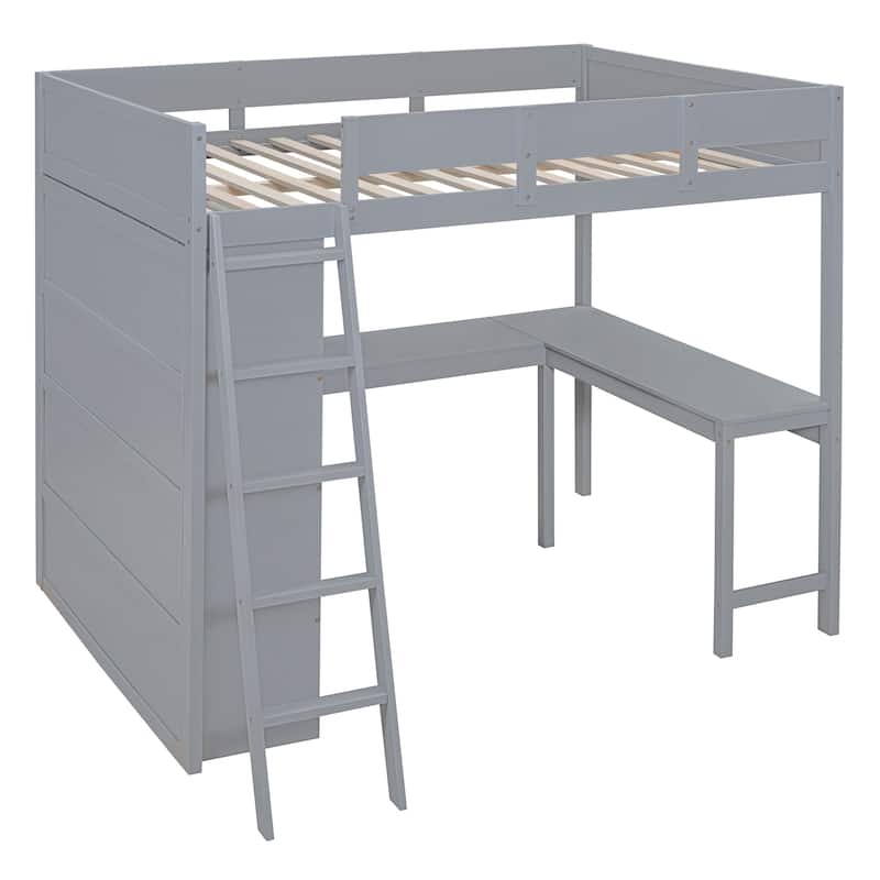 Full Size Solid Wood Loft Bed with Desk and Shelf for Kids, Boys and Girls, Bedroom