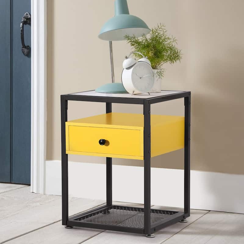 VECELO Modern Square Nightstands Set of 2 with Tempered Glass Top