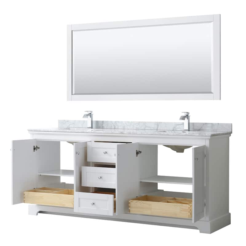 Avery 80-inch Double Vanity, Marble Top, Square Sinks, 70-inch Mirror
