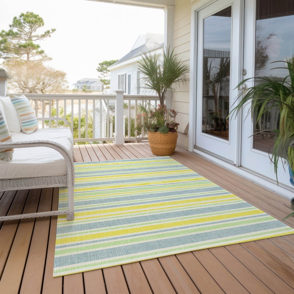 Machine Washable Indoor/ Outdoor Multi Cabana Stripe Chantille Rug
