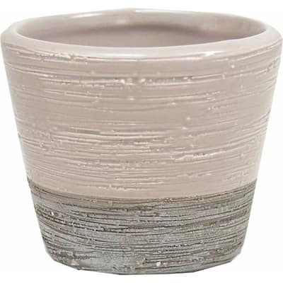 Gray Base With Beige Paint Brush Effect Planter