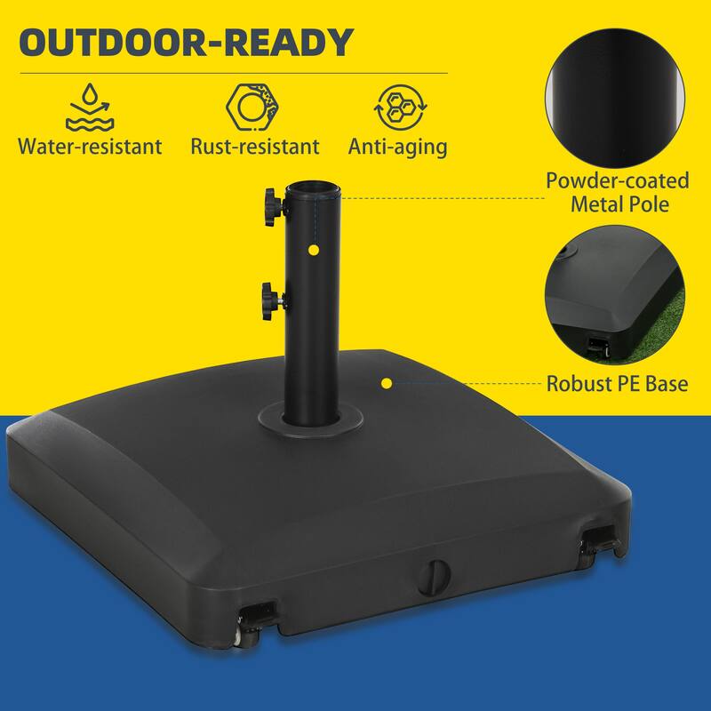 Outsunny Patio Umbrella Base with Wheels, 53lbs Water or 66lbs Sand Filled, Heavy Duty Outdoor Umbrella Stand Holder