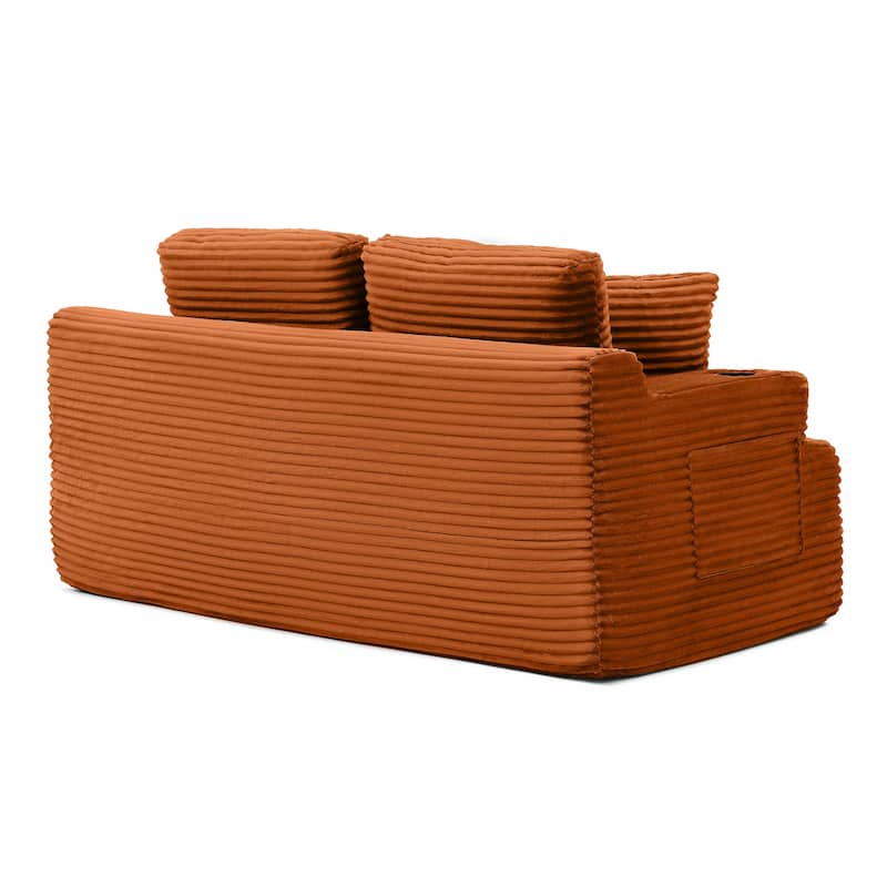 66.5'' Boneless Sofa Couch with 2 Pillows, Orange 2 Seater Sofa Couch Upholstered Loveseat with Side Pocket
