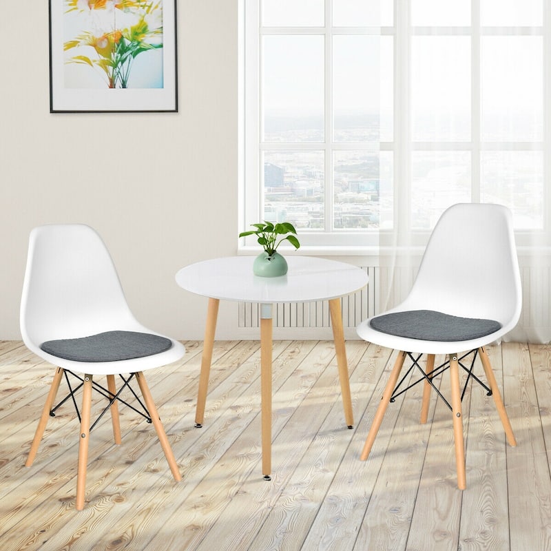 Set of 2 Ergonomic Dining Chairs with Soft Linen Cushion and Sturdy PP Seat and Wooden Frame - 18" x 19" x 33" (W x D x H)