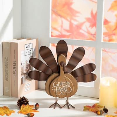Glitzhome Thanksgiving Wooden Turkey Decor