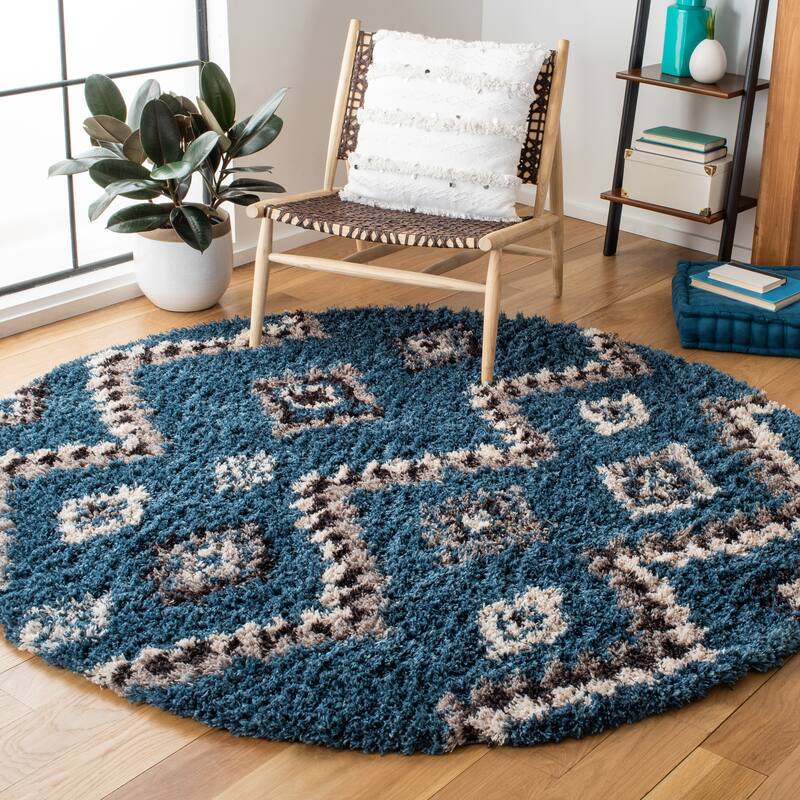 SAFAVIEH Morocco Cuba Boho Tassel Rug - 6'7" Round - Blue/Grey