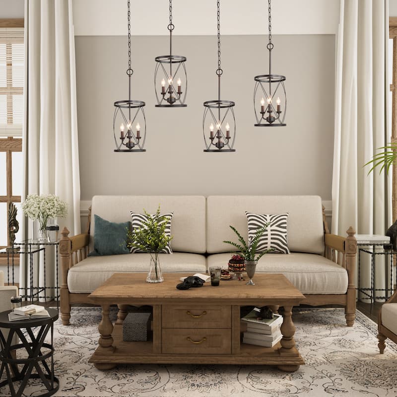 Modern Farmhouse Cage Pendant Chandelier Island Lights for Dining Room - W 9.1"x H 24.4"