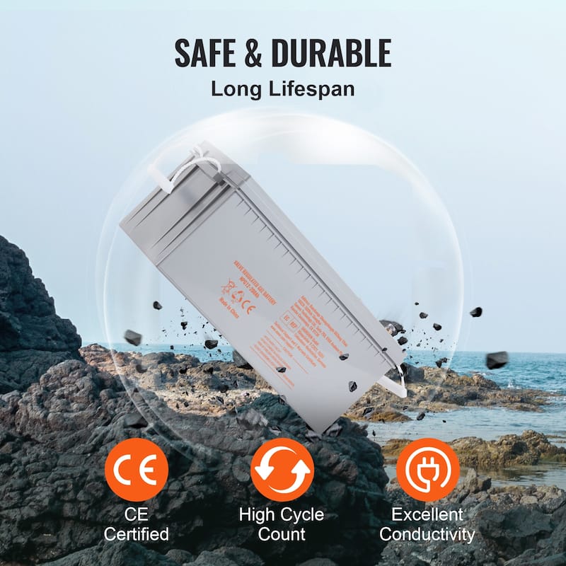 Rechargeable AGM Marine Battery with a Self-Discharge Rate, 1400A Current - 12V 200 AH 21.7'' x 9.4'' x 8.7''
