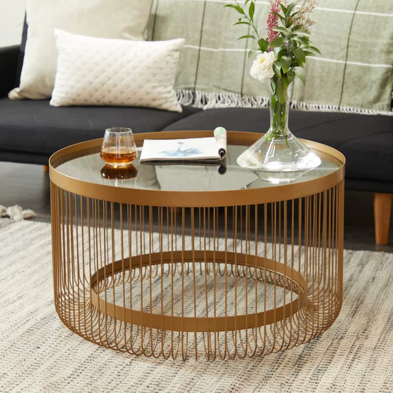 Metal Coffee Table with Clear Glass Top - Gold - Roche River Decor - 32"W x 32"L x 18"H
