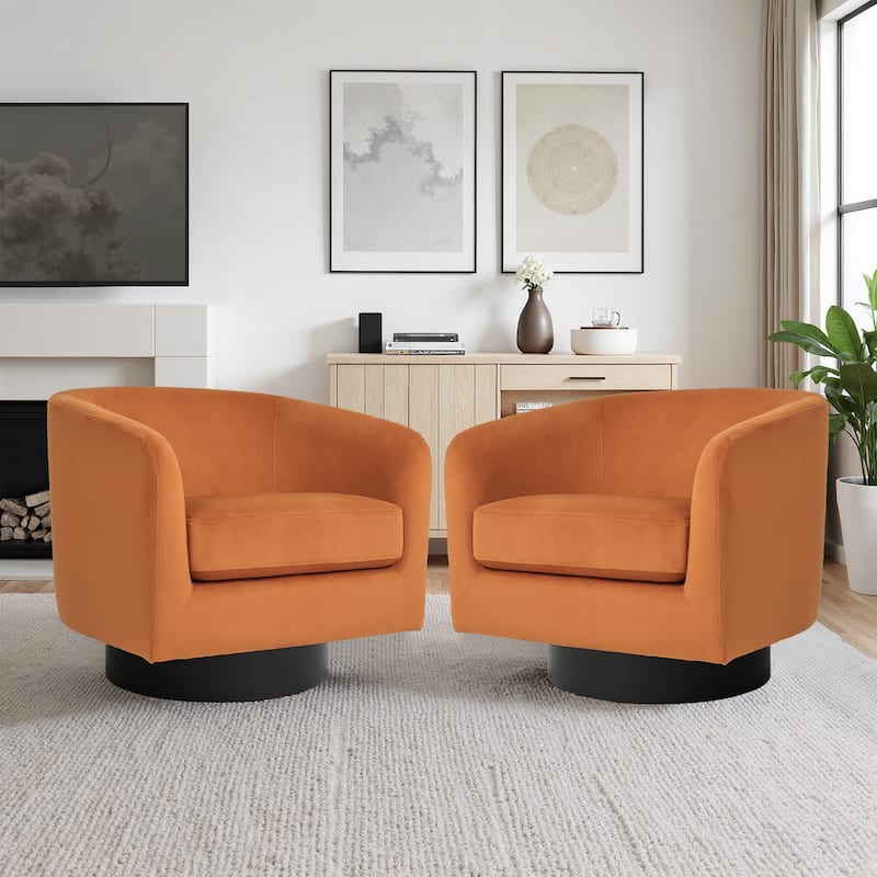 UIXE Set of 2 Swivel Barrel Accent Chair Velvet Armchair For Living Room - Oversized - Orange-Oversized