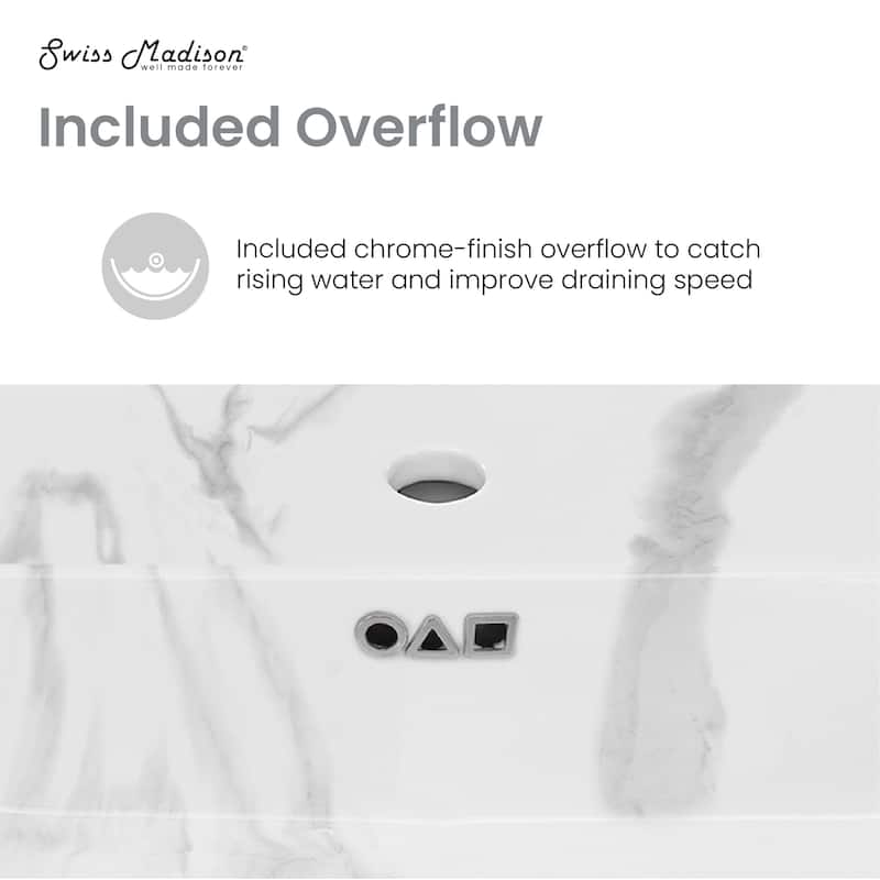 Angers 24" Right Side Faucet Wall-Mount Bathroom Sink In White Marble - 23.63" x 16.13" 5.75"