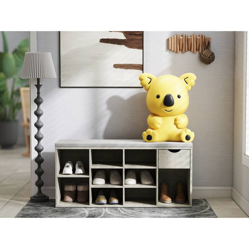 Shoe Bench, Entryway Bench with Padded Cushion, Drawer and Open Compartments, Bench with Storage, 3 Tier Shoe Rack Bench