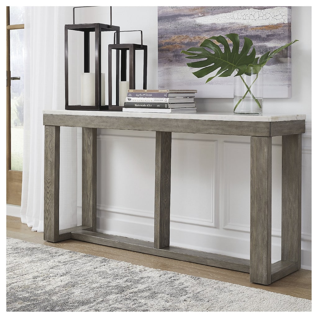 Signature Design by Ashley Loyaska Grayish Brown / Ivory Sofa Table - 64"W x 16"D x 33"H