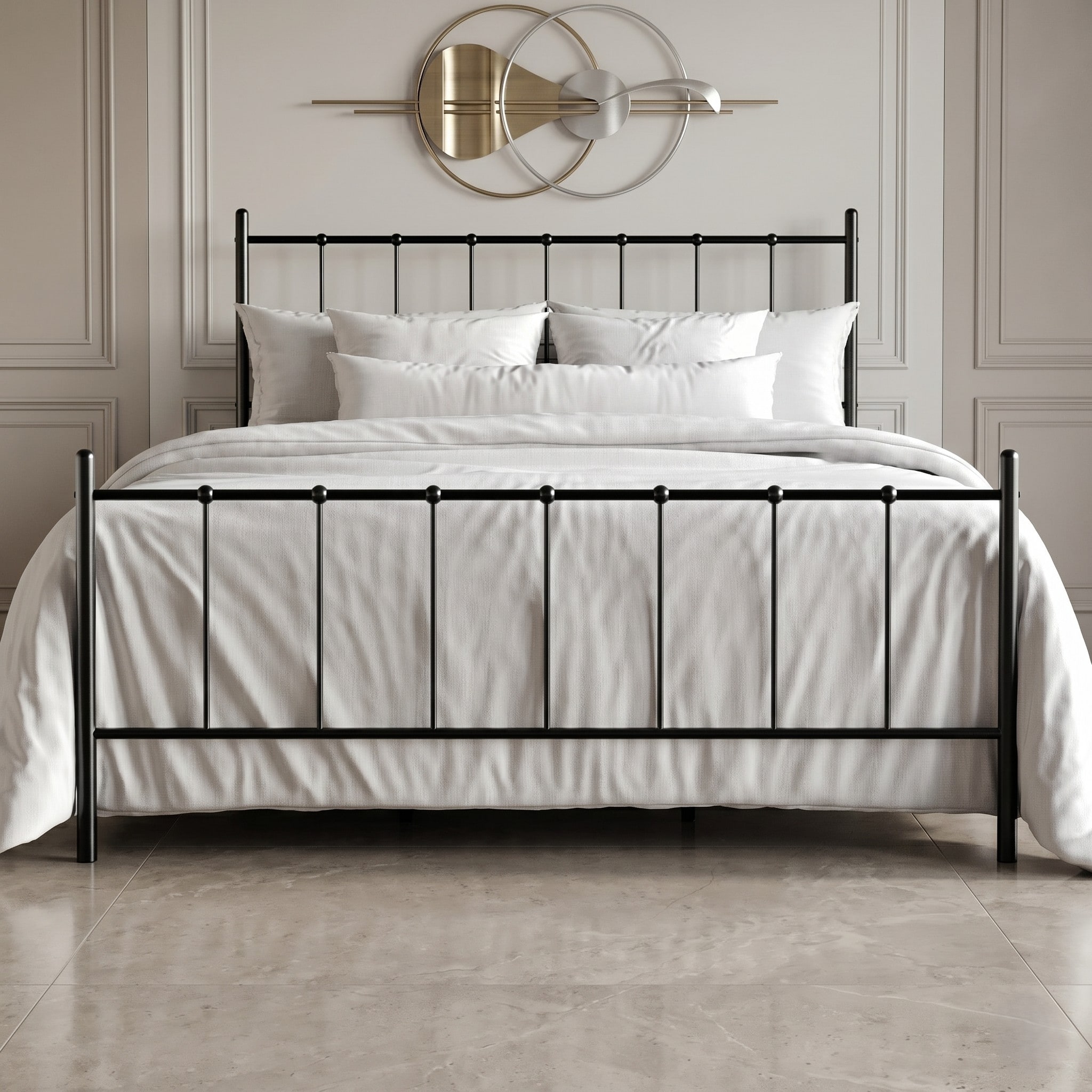 Clayfell Calhoun Classic Metal Bed, Sturdy Platform Frame With Decorative Headboard & Footboard